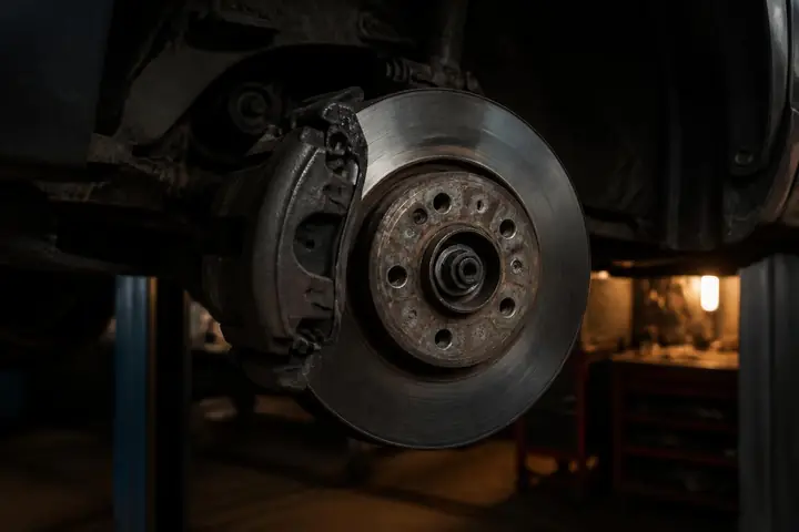 Brake rotor and caliper with the wheel off